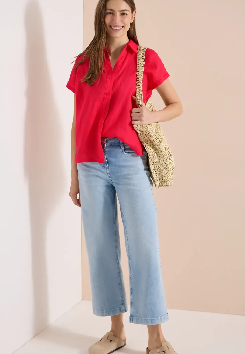 Blouse met hangende schouder in linnen