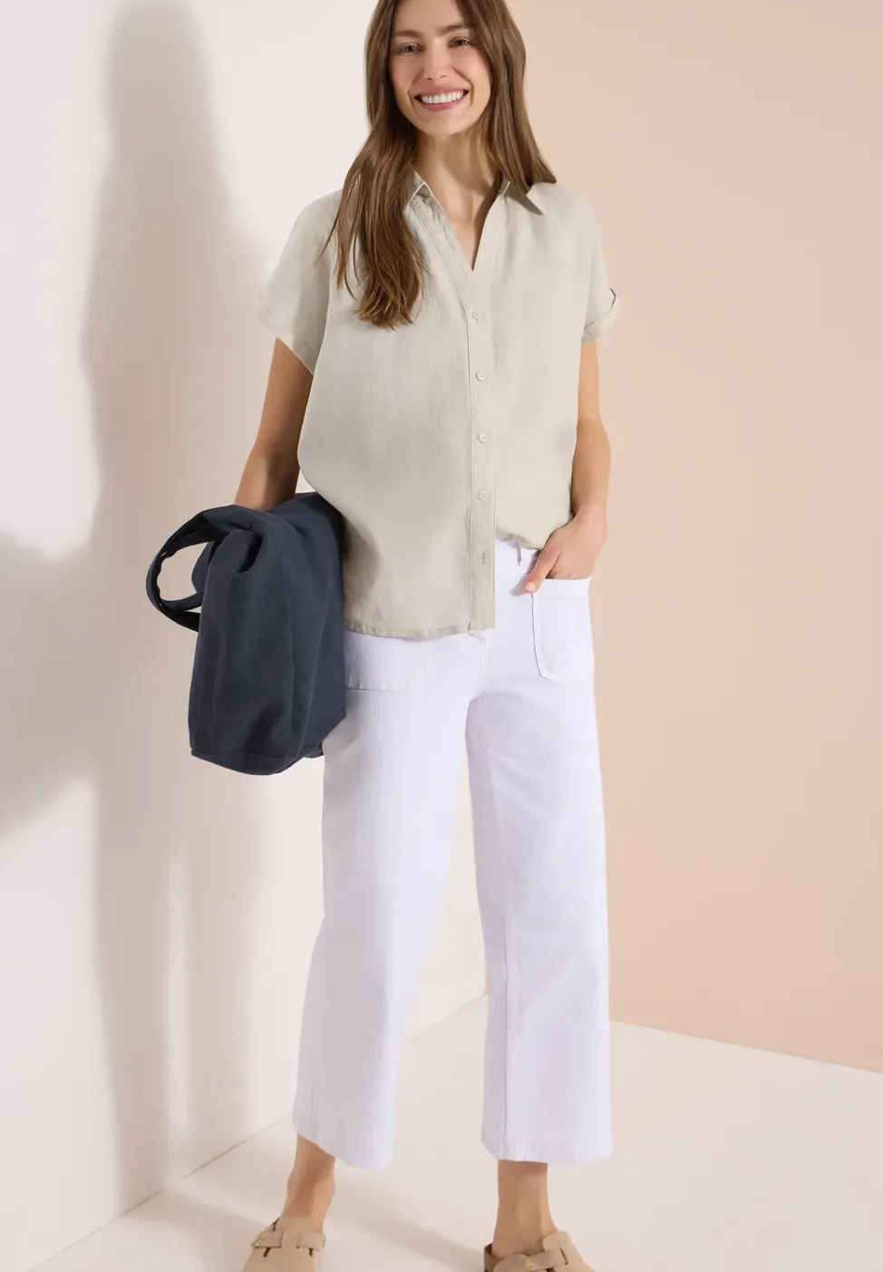 Blouse met hangende schouder in linnen