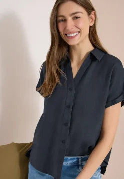 Blouse met hangende schouder in linnen