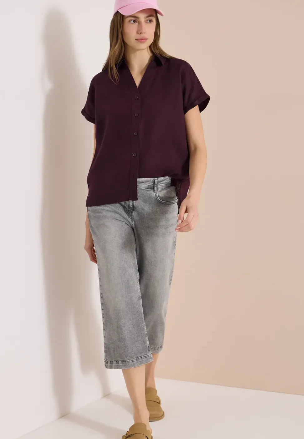 Blouse met hangende schouder in linnen