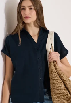 Blouse met hangende schouder in linnen