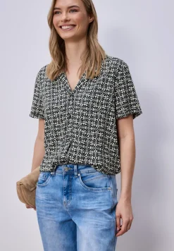 Blouse met korte mouwen en bowlingkraag