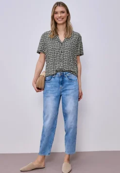 Blouse met korte mouwen en bowlingkraag