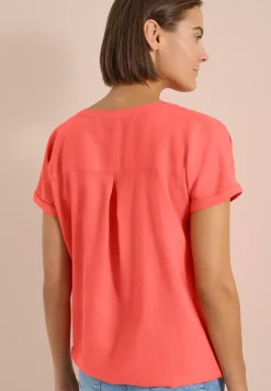 Blouse met korte mouwen en gespleten hals