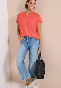 Blouse met korte mouwen en gespleten hals