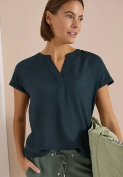 Blouse met korte mouwen en gespleten hals