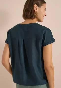 Blouse met korte mouwen en gespleten hals
