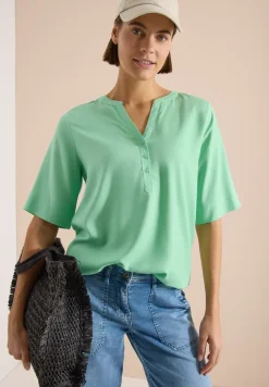 Blouse met korte mouwen en gespleten hals