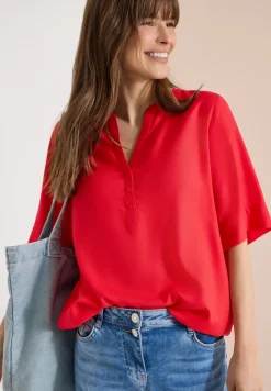 Blouse met korte mouwen en gespleten hals