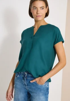 Blouse met korte mouwen en gespleten hals