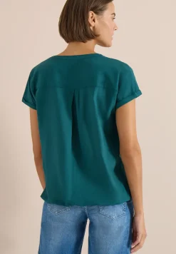 Blouse met korte mouwen en gespleten hals