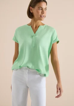 Blouse met korte mouwen en gespleten hals