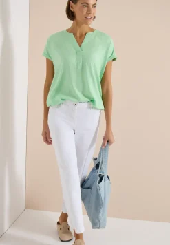Blouse met korte mouwen en gespleten hals
