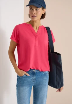 Blouse met korte mouwen en gespleten hals