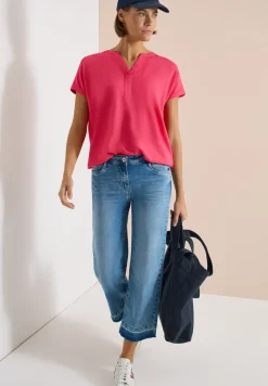 Blouse met korte mouwen en gespleten hals