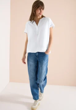 Blouse met korte mouwen en gespleten hals