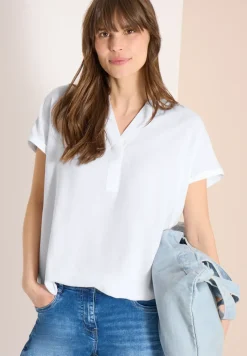 Blouse met korte mouwen en gespleten hals