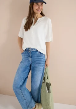Blouse met korte mouwen en gespleten hals