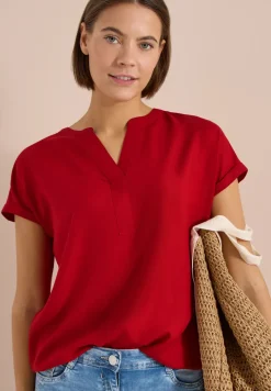 Blouse met korte mouwen en gespleten hals
