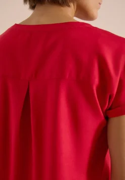 Blouse met korte mouwen en gespleten hals