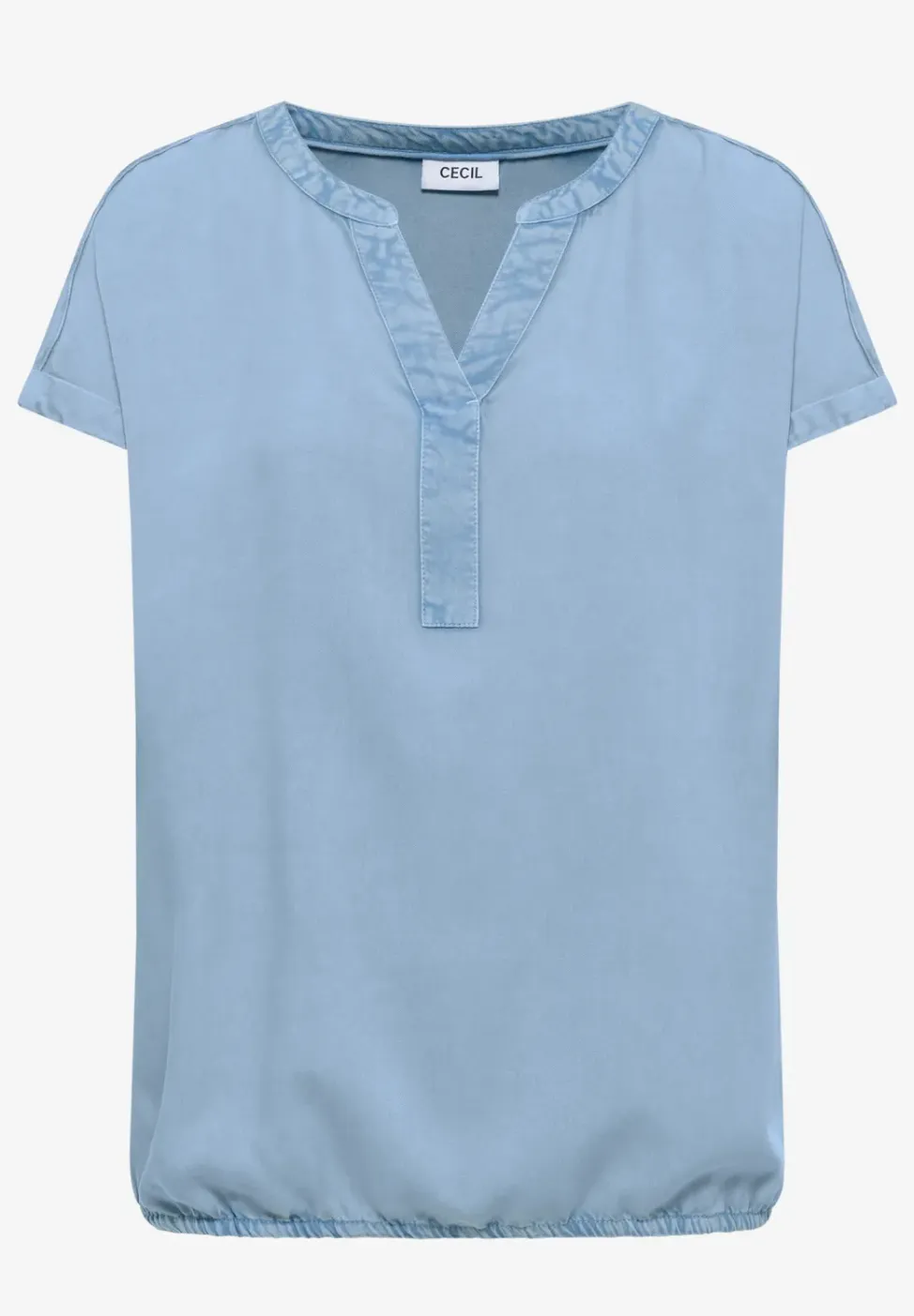 Blouse met korte mouwen en gespleten hals in denimlook