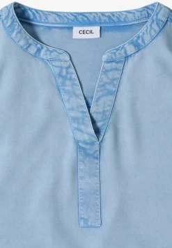 Blouse met korte mouwen en gespleten hals in denimlook