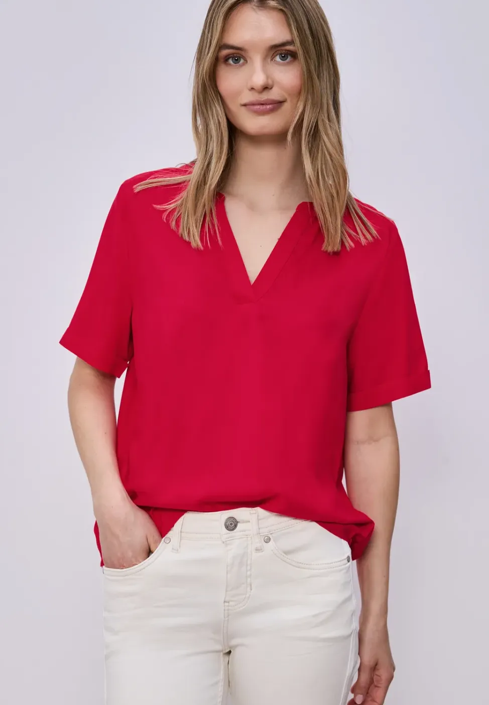 Blouse met korte mouwen en omslag