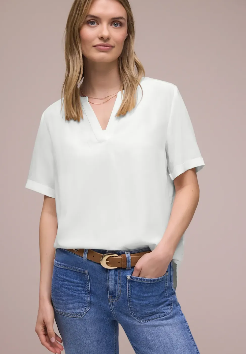 Blouse met korte mouwen en omslag