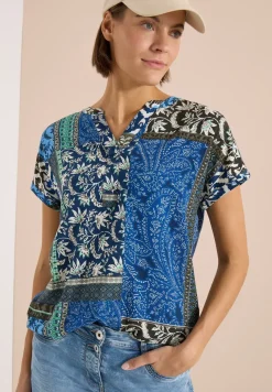 Blouse met korte mouwen en patchworkprint