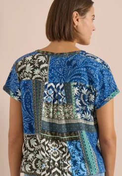Blouse met korte mouwen en patchworkprint