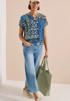 Blouse met korte mouwen en patchworkprint
