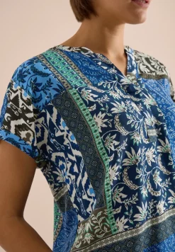 Blouse met korte mouwen en patchworkprint