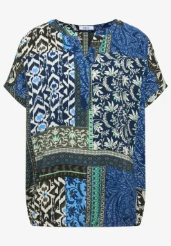 Blouse met korte mouwen en patchworkprint