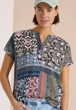 Blouse met korte mouwen en patchworkprint