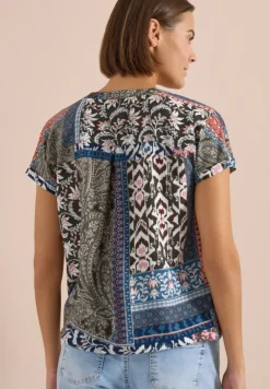 Blouse met korte mouwen en patchworkprint