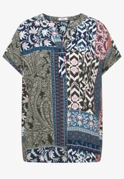 Blouse met korte mouwen en patchworkprint