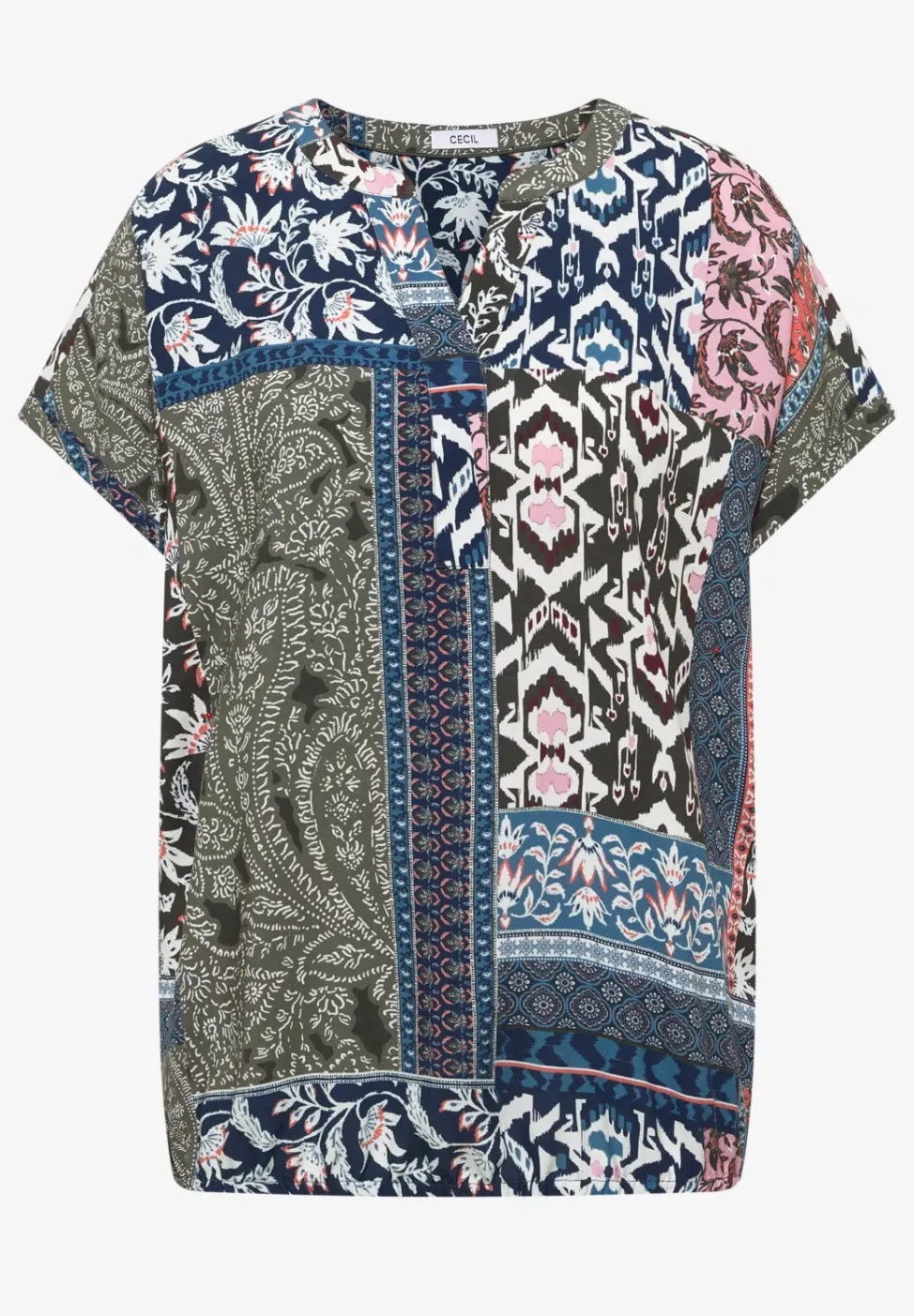 Blouse met korte mouwen en patchworkprint