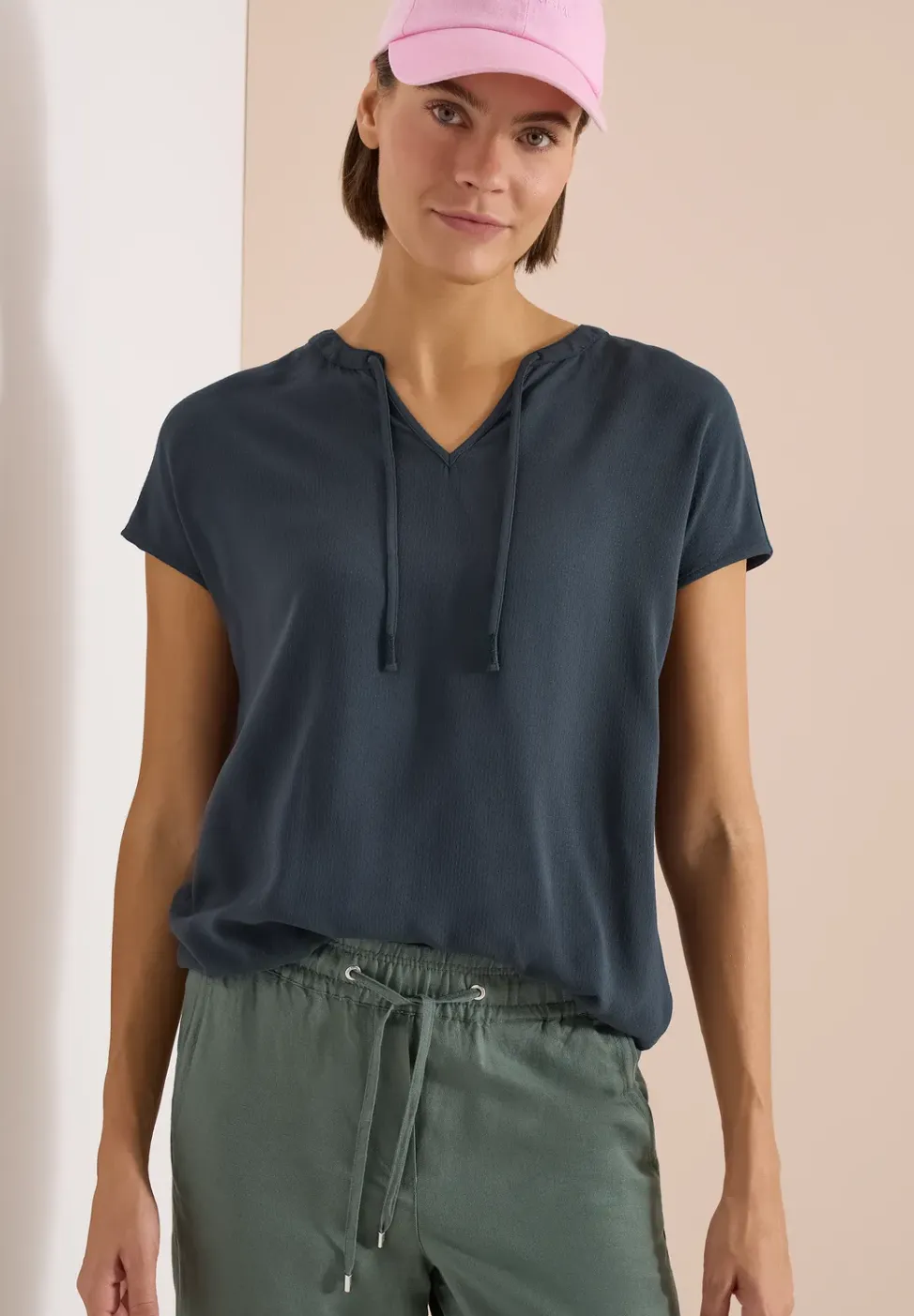 Blouse met korte mouwen en structuurmix