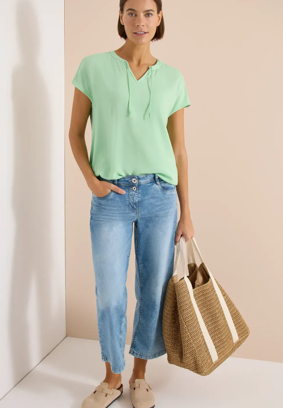 Blouse met korte mouwen en structuurmix