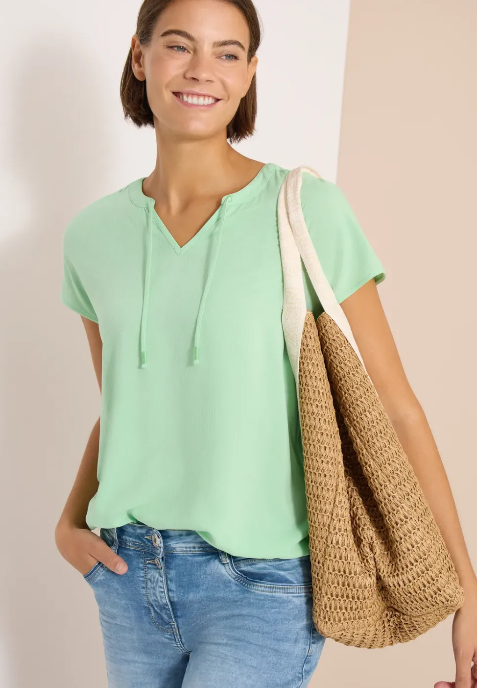 Blouse met korte mouwen en structuurmix