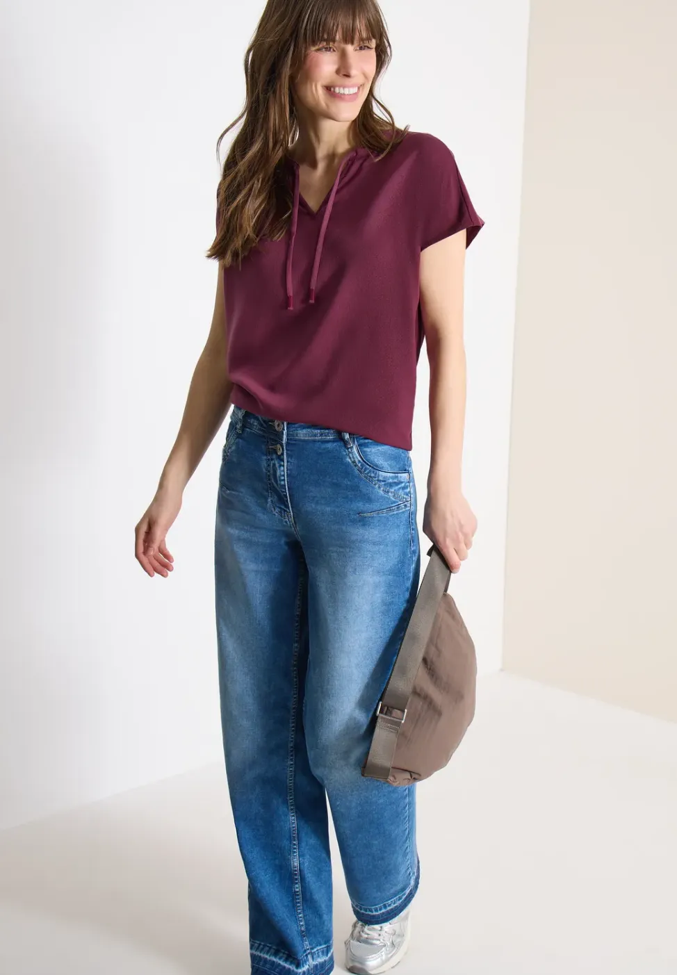 Blouse met korte mouwen en structuurmix