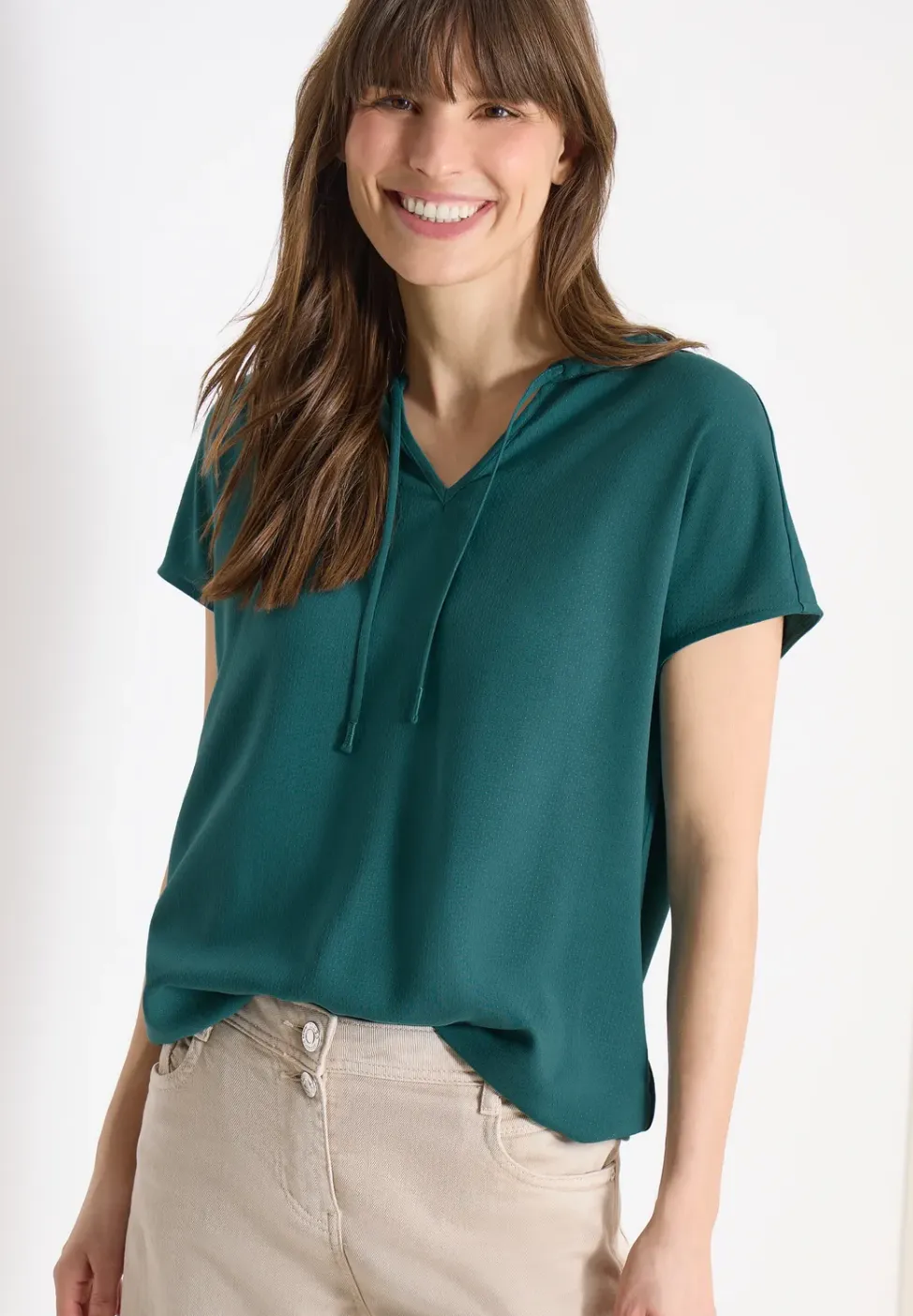 Blouse met korte mouwen en structuurmix