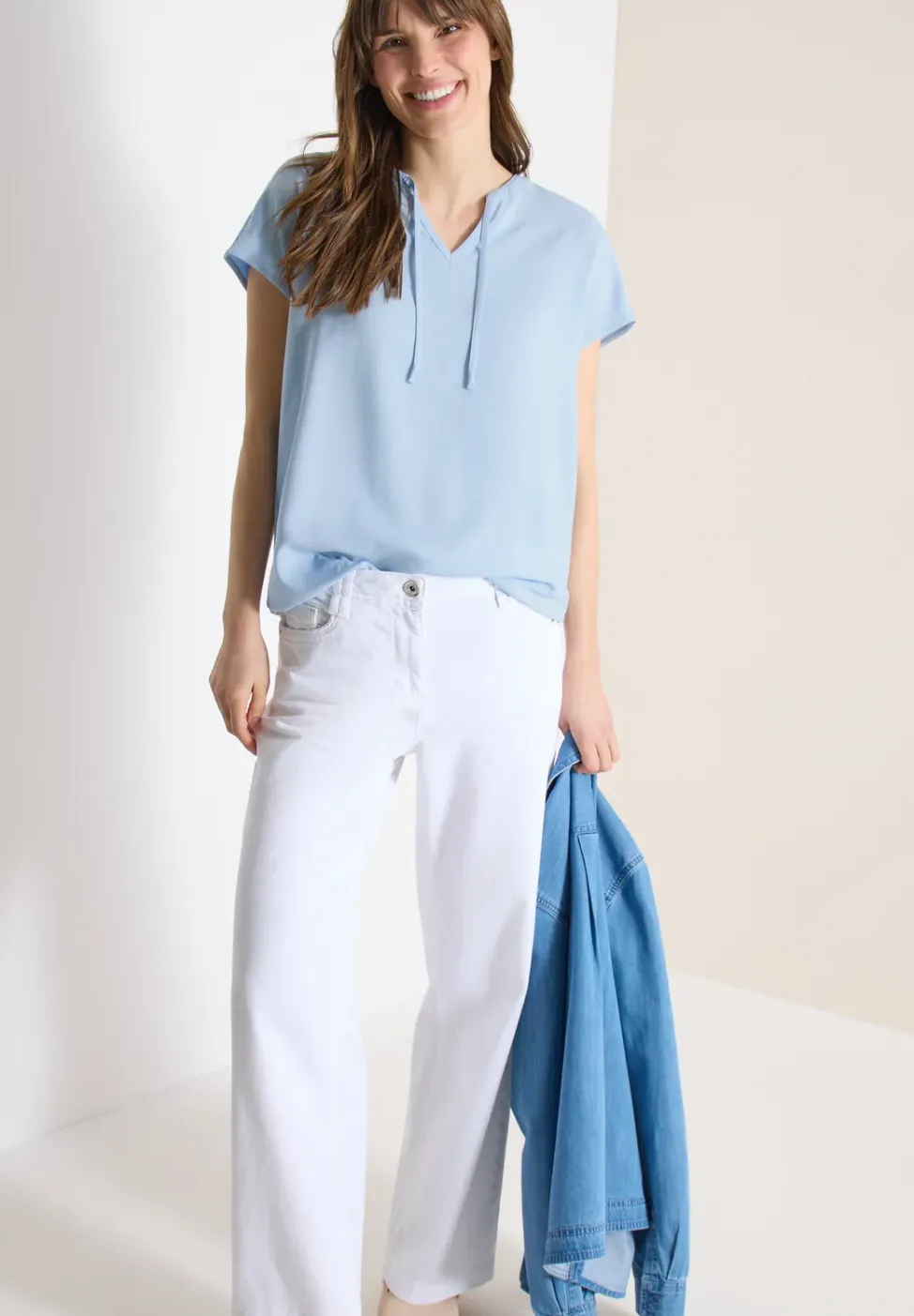 Blouse met korte mouwen en structuurmix
