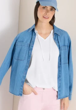 Blouse met korte mouwen en structuurmix