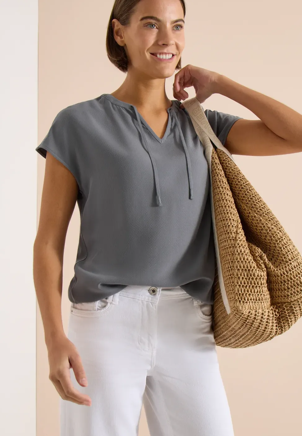 Blouse met korte mouwen en structuurmix