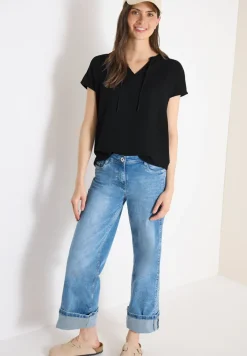 Blouse met korte mouwen en structuurmix