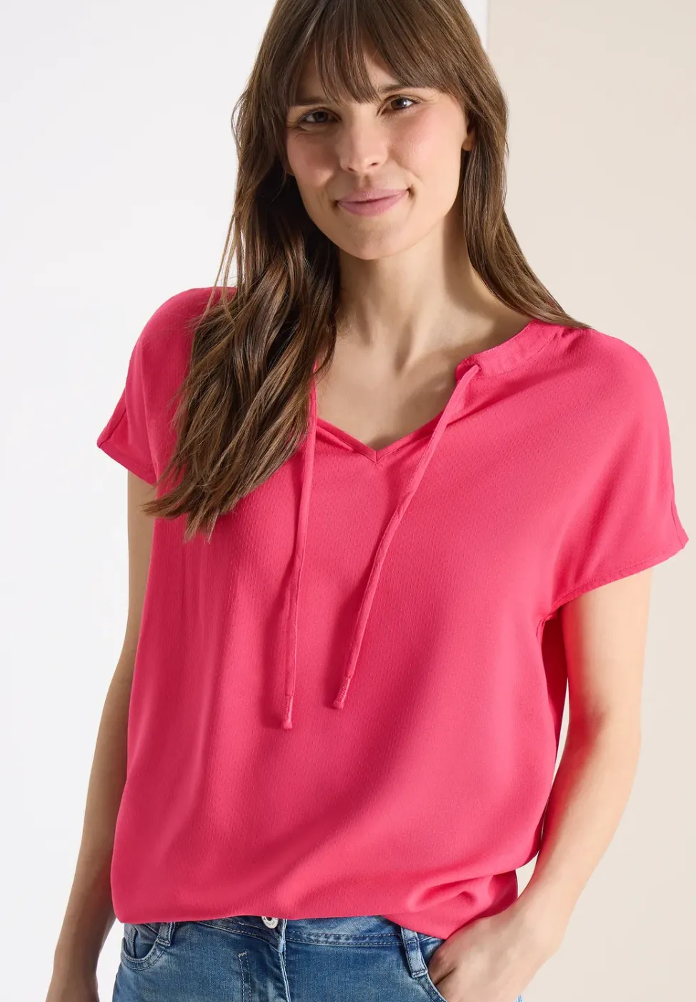 Blouse met korte mouwen en structuurmix