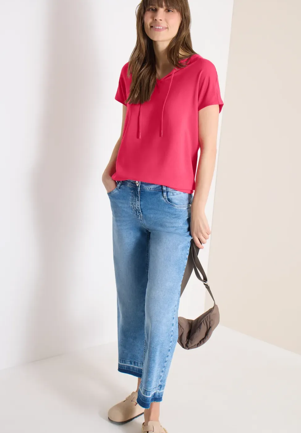 Blouse met korte mouwen en structuurmix