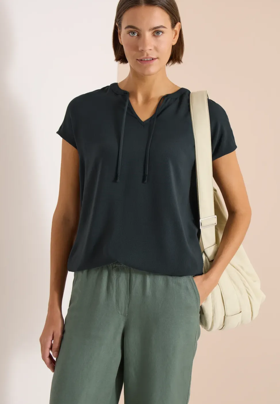 Blouse met korte mouwen en structuurmix