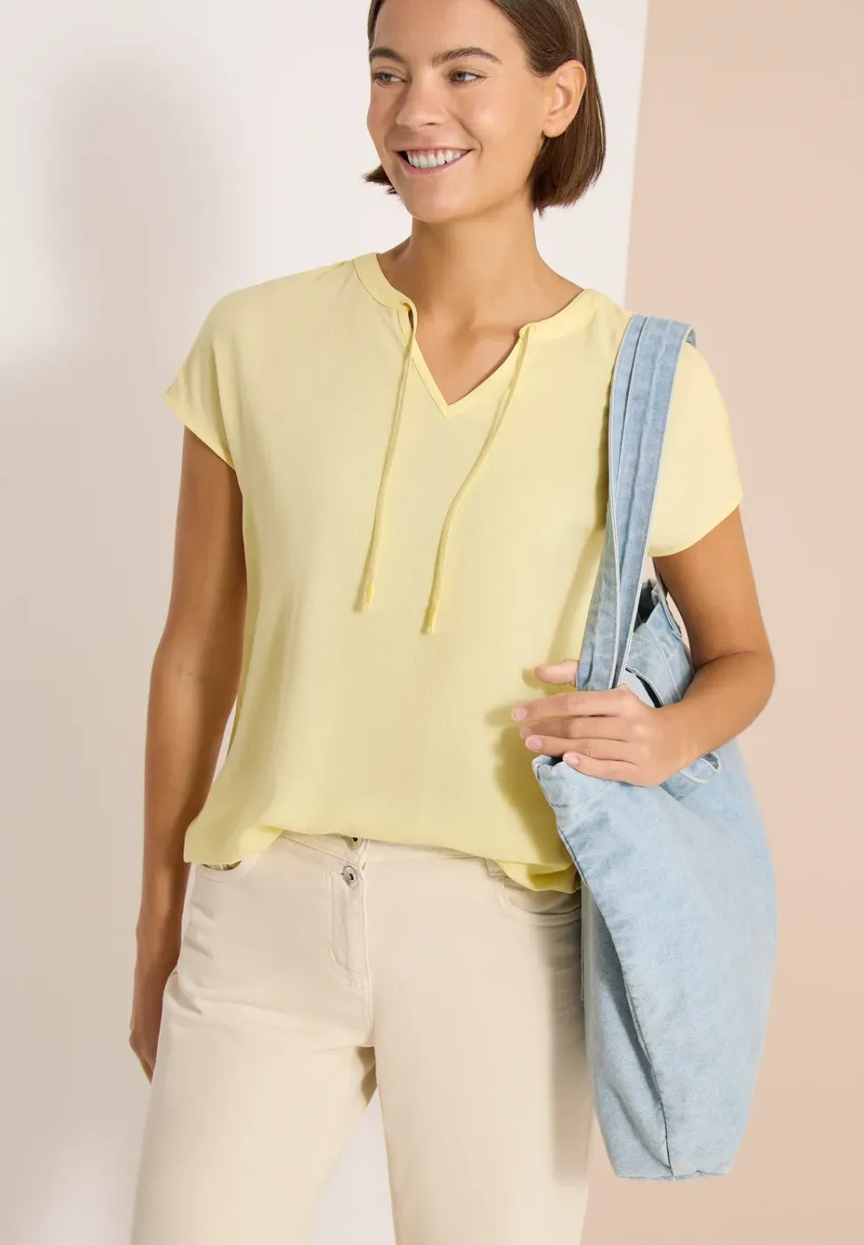 Blouse met korte mouwen en structuurmix